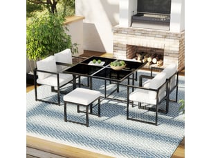 Ensemble repas de jardin 7 pièces pour 6 personnes, verre trempé, terrasse