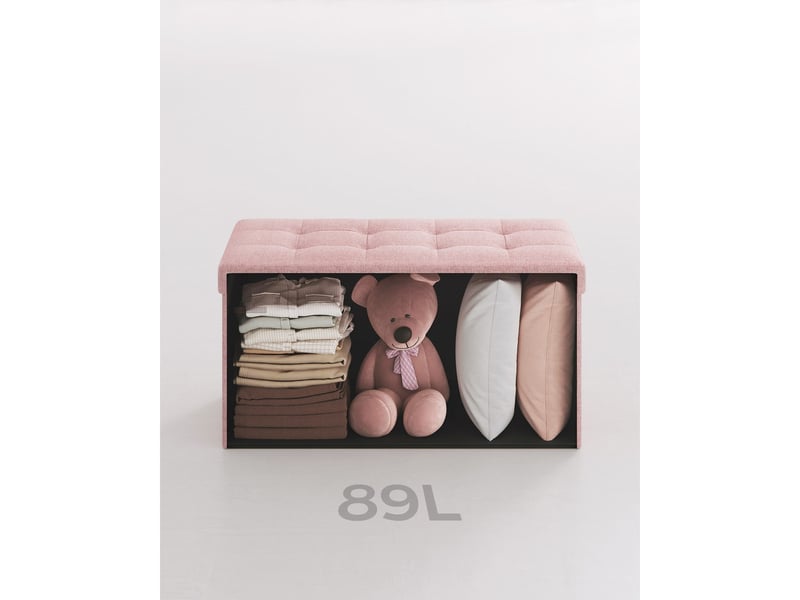  Banc de rangement pliable rose en tissu effet lin  - Conforama E