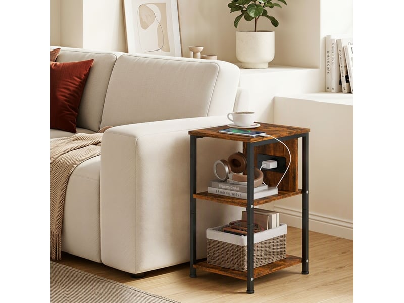  Table basse avec station de charge et 2 rangements ouverts, finition bois tigré, pour salon  - Conforama D