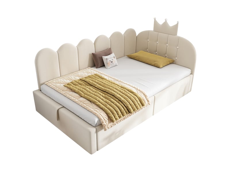 Modenvie lit banquette 90x190 cm - avec rangement hydraulique, sans matelas, velours rembourré - beige  - Conforama A