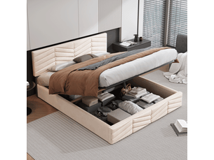 Lit coffre 140x190 cm <strong></strong>  <strong>beige</strong> coloris beige
