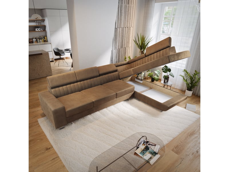 Canapé d'angle hestion, velours beige - Conforama C