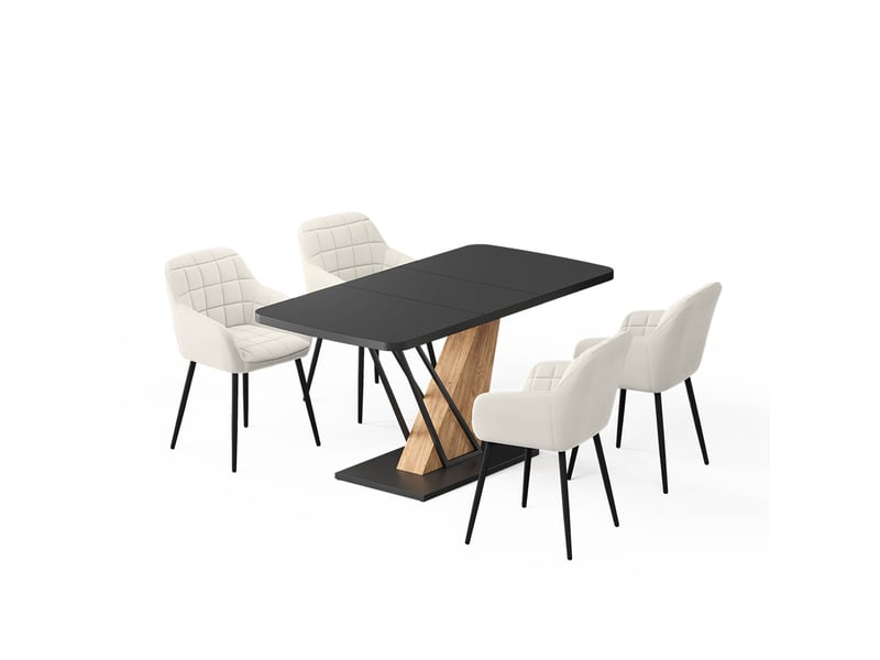  Vicco ensemble de table à manger, noirchêne de force doré, 120x80cm avec 4 chaises de salle à manger  - Conforama A