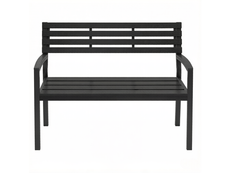  Banc de jardin 115x55x85 cm avec dossier et accoudoirs métal noir  - Conforama A