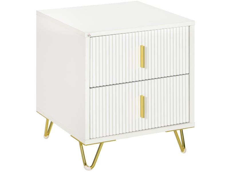  Table de chevet à 2 tiroirs, table de nuit, table d'appoint avec pieds en métal pour chambre à coucher, 40 x 40 x 47 cm, blanche  - Conforama B