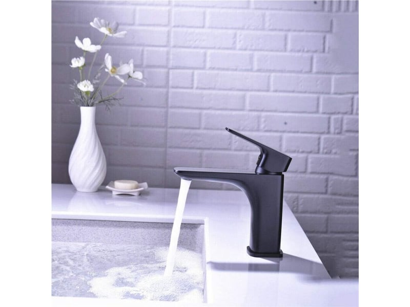  Robinet de lavabo pistolet de lavabo anti-éclaboussures noir avec tuyau d'arrivée d'eau de 60 cm  - Conforama C
