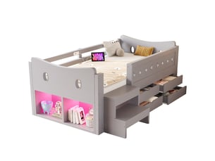 Lit avec rangement 90x200 cm <strong>WISHDOR</strong> <strong></strong> coloris gris