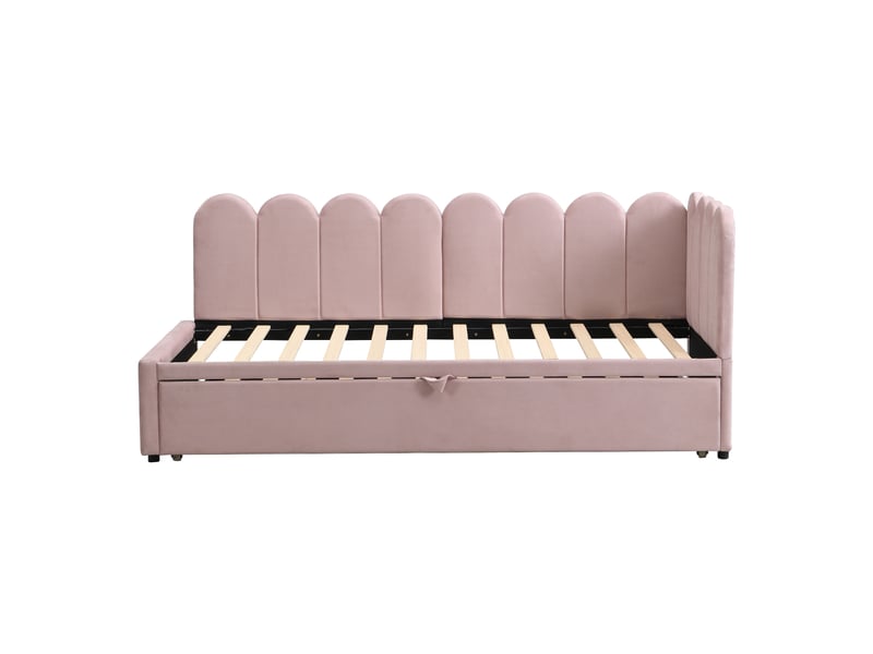 Canapé-lit d’angle 2-en-1 velours rose convertible couchage extensible gain de place 90x180x200 cm - Conforama D