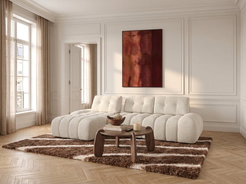 Bobochic canapé d'angle avec dossier avance recule apollon en tissu bouclette blanc angle gauche APOLLON - Conforama D