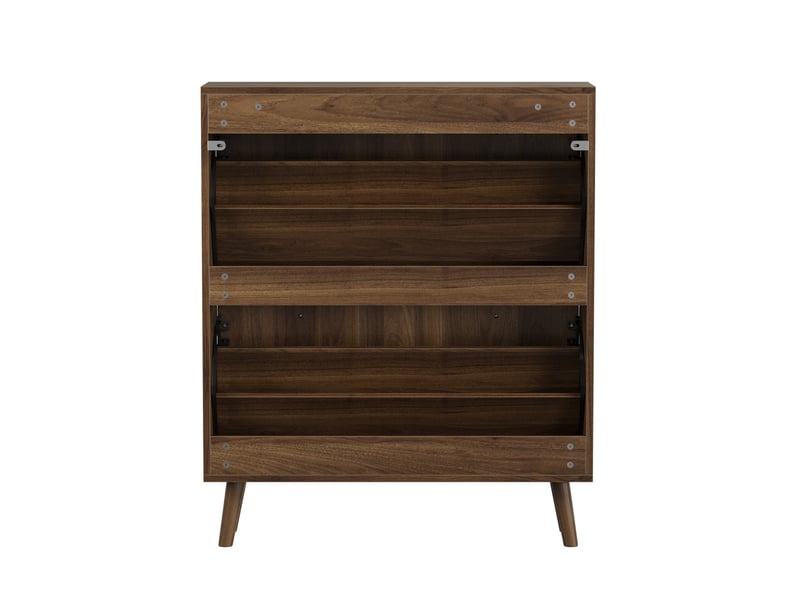  Meuble à chaussures 80 x 24 x 95 cm – noyer – 2 compartiments basculants à étagères réglables  - Conforama D