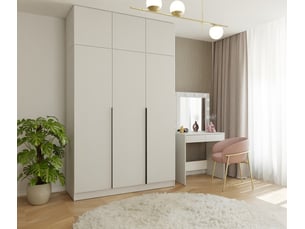 Senso 3d - armoire haute avec rehausse - portes, étagères - 150x250x56,5 cm - beige cachemire