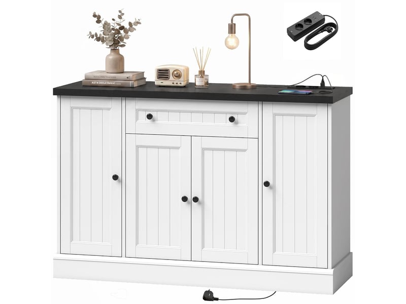  Buffet avec station de charge 3 portes 1 tiroir blanc et noir 120x40x80 cm  - Conforama B