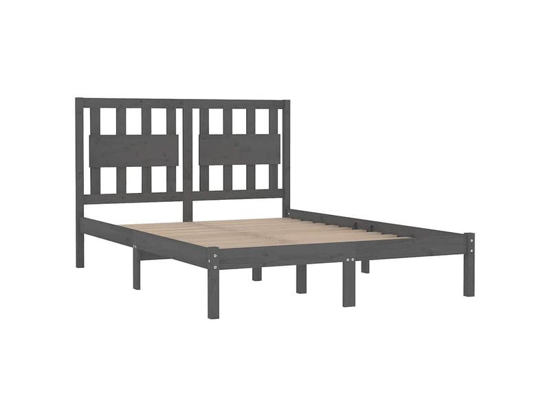 Lit double- lit adulte - cadre de lit sans matelas gris bois massif 200x200 cm - Conforama C