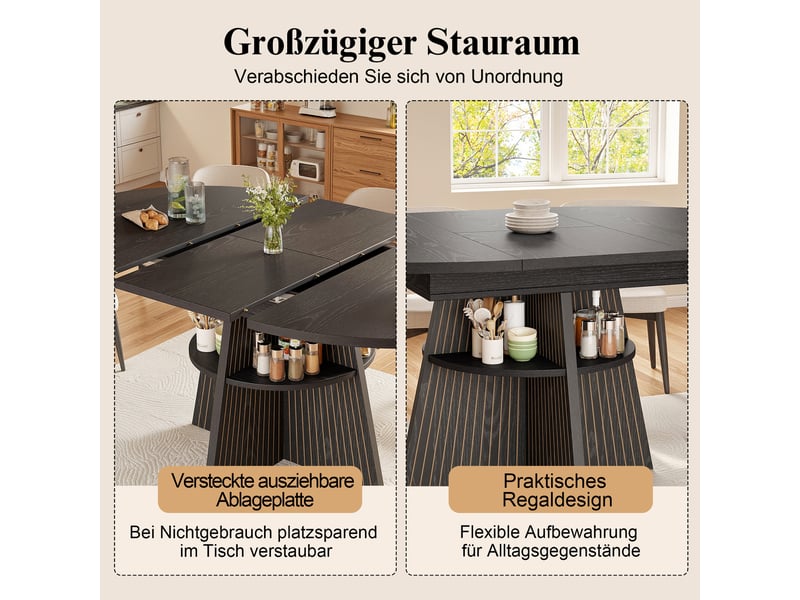 Noir table à manger extensible avec rangement, design moderne, structure fonctionnelle pour cuisine et salle à manger - Conforama C