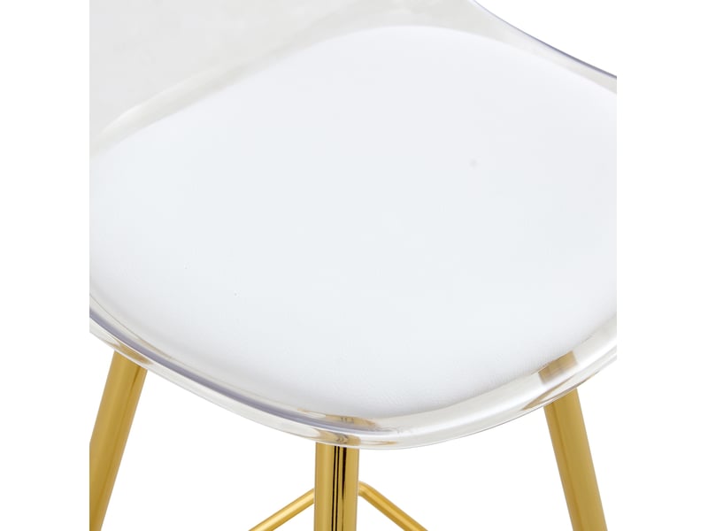  Lot de 2 tabourets de bar, chaise de bar, chaise haute cuisine, dossier transparent, moderne, métal, or et transparent  - Conforama E