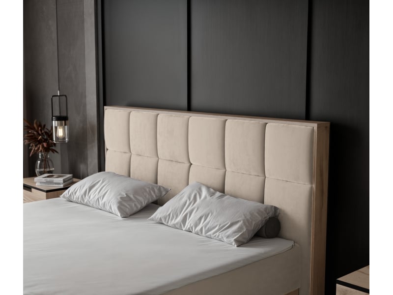  Lit adulte lavio ii - 180x200 cm - matelas ressorts + surmatelas - coffre de rangement - velours dense hydrofuge crème LAVIO II - Conforama D