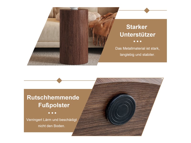  Table d'appoint ronde 30x55 cm design minimaliste, plateau en mdf, finition noyer, stable pour salon, meuble de salon  - Conforama E