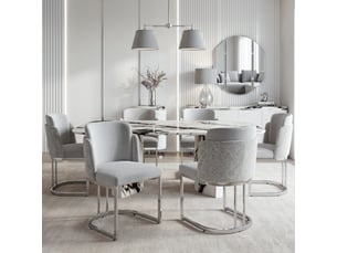Chaises de salle à manger lot de 6 double dossier ergonomique  - pieds métal chromé, chenille - gris argent