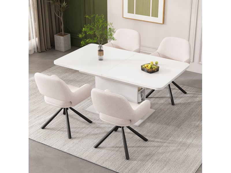  Chaise de salle à manger lot de 4, 60x60x80 cm, design épuré, chaise rotative avec accoudoirs, sherpa, blanc  - Conforama B