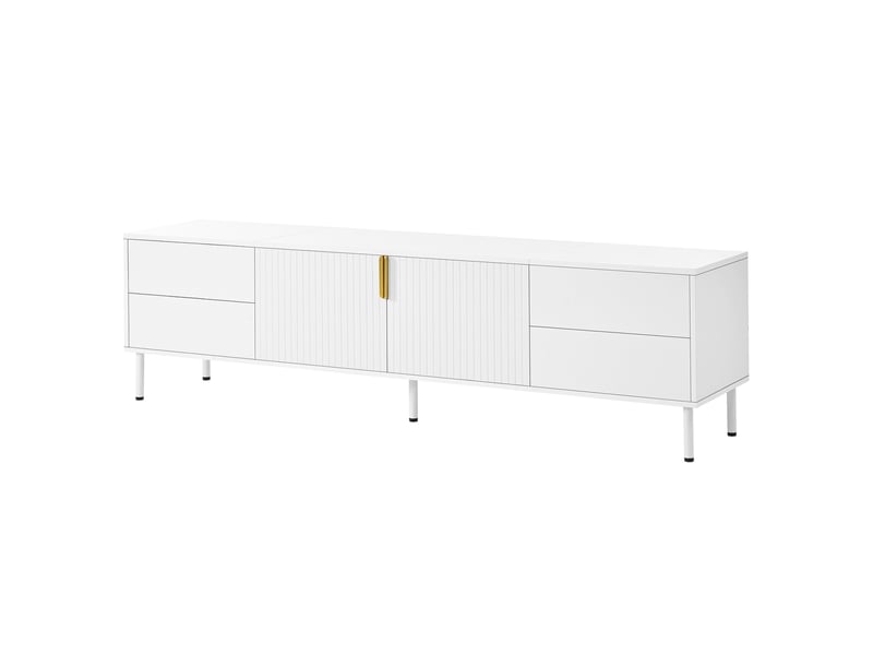  Meuble tv 180x40x49,5 cm avec 4 tiroirs et portes rainurées blanc  - Conforama E