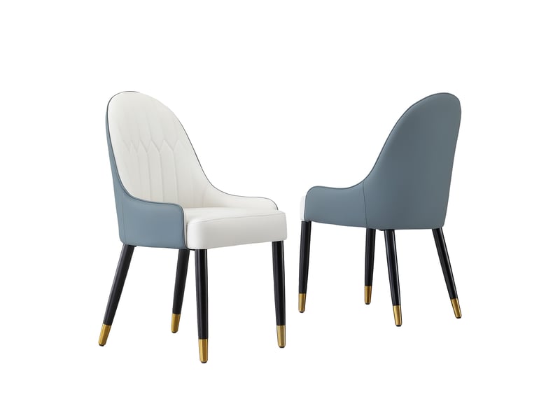 Lot de 2 chaises de salle à manger - 43x44x91 cm - chaises rembourrées bicolores en pu avec pieds en métal - blanc et bleu - Conforama A