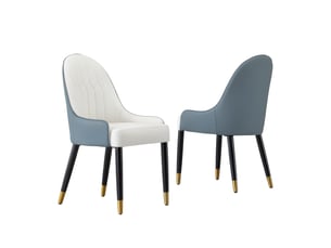 Lot de 2 chaises de salle à manger - 43x44x91 cm - chaises rembourrées bicolores en pu avec pieds en métal - blanc et bleu