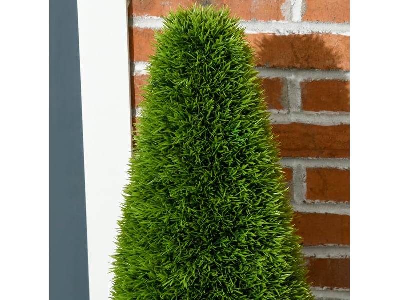  Lot de 2 cyprès artificiels 90 cm en plastique vert avec pots décoratifs, pour intérieur et extérieur  - Conforama E