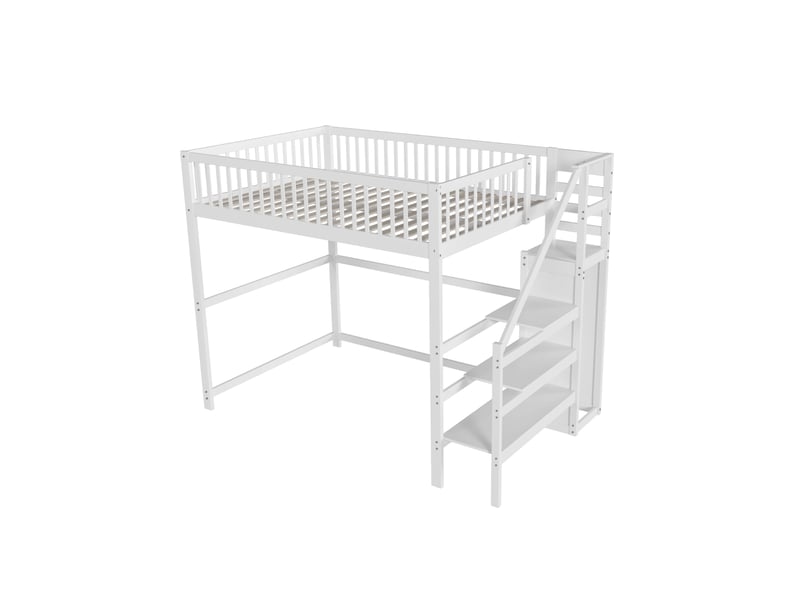  Lit mezzanine enfant 140x200 cm – blanc – escalier avec rangement et espace sous le lit – sans matelas  - Conforama D