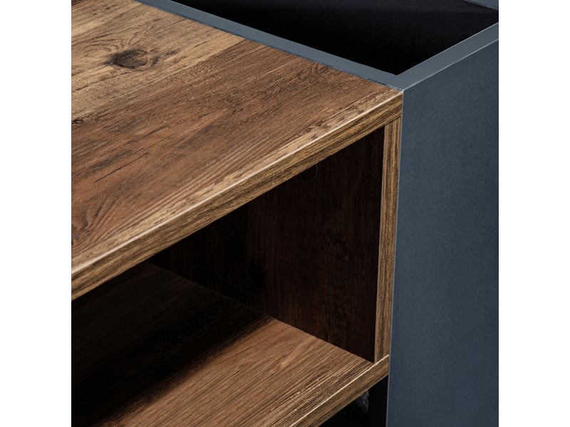  Table basse rectangulaire 111x60x40 cm avec tiroir et rangement, effet bois, aggloméré, bois et gris anthracite  - Conforama D