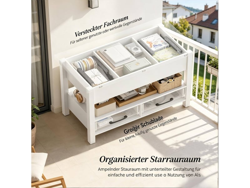  Table basse relevable extensible 100 x 50,5 cm – blanc – 2 tiroirs et rangement, repas ou bureau  - Conforama E