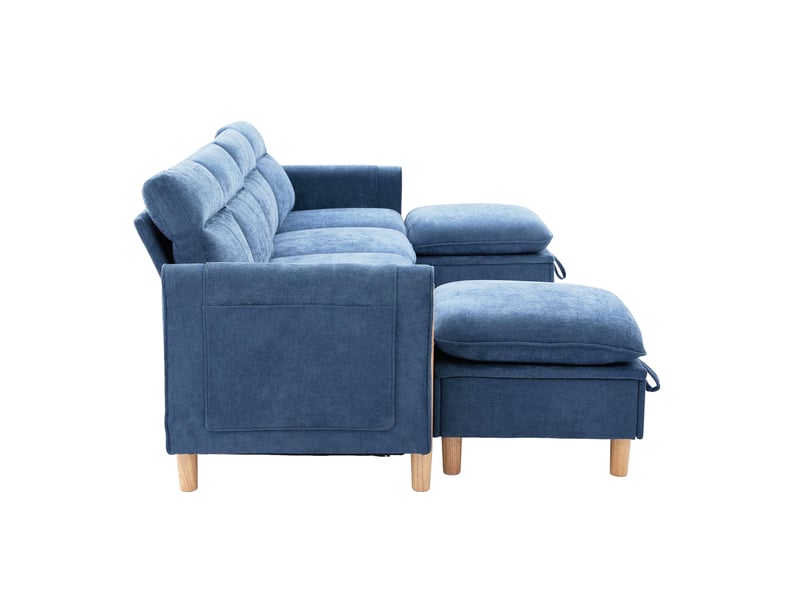  Canapé modulable 4 places avec 2 poufs en tissu chenille bleu W3056S00060 - Conforama B
