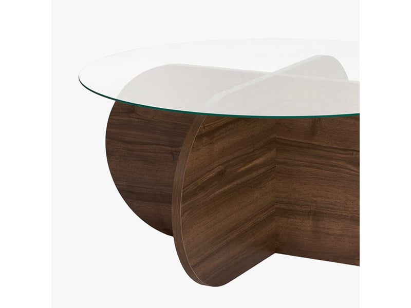  Table basse ronde en verre piètement couleur bois foncé d75 cm  - Conforama C