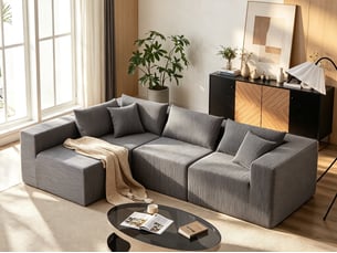 Canapé d'angle compressé réversible fixe <strong>BGSRYAO</strong> <strong></strong> 4 places Velours côtelé Gris