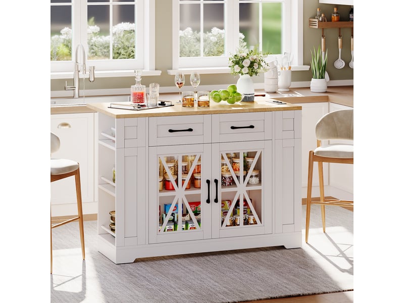  Îlot de cuisine mobile 120x40(65)x92 cm blanc et naturel avec table rabattable  - Conforama B