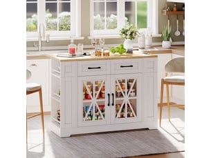Îlot de cuisine mobile 120x40(65)x92 cm blanc et naturel avec table rabattable