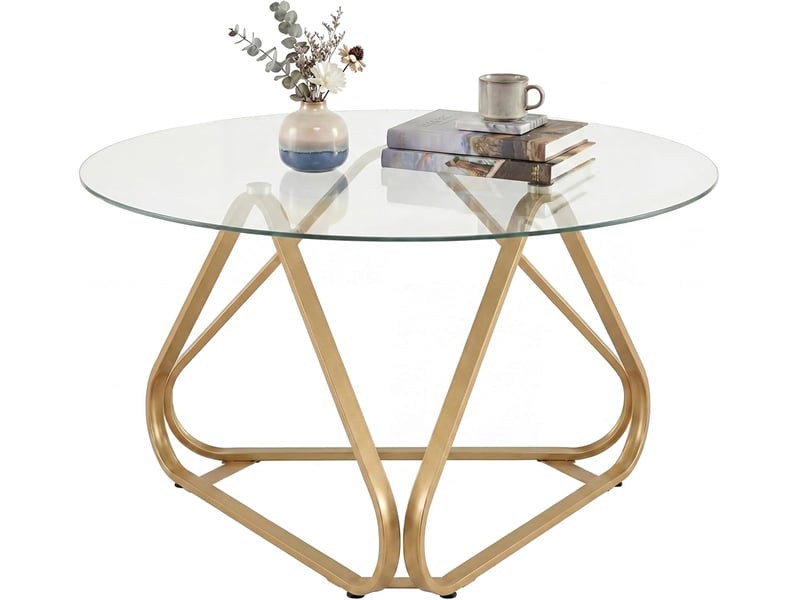  Table basse ronde en verre trempé, table de salon transparente avec structure métallique triangulaire, charge 45 kg, table d'appoint moderne (or)  - Conforama A