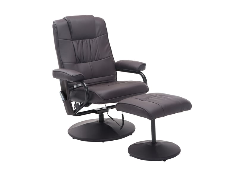  Fauteuil de relaxation massant avec repose-pieds pivotant 360° en similicuir marron  - Conforama A