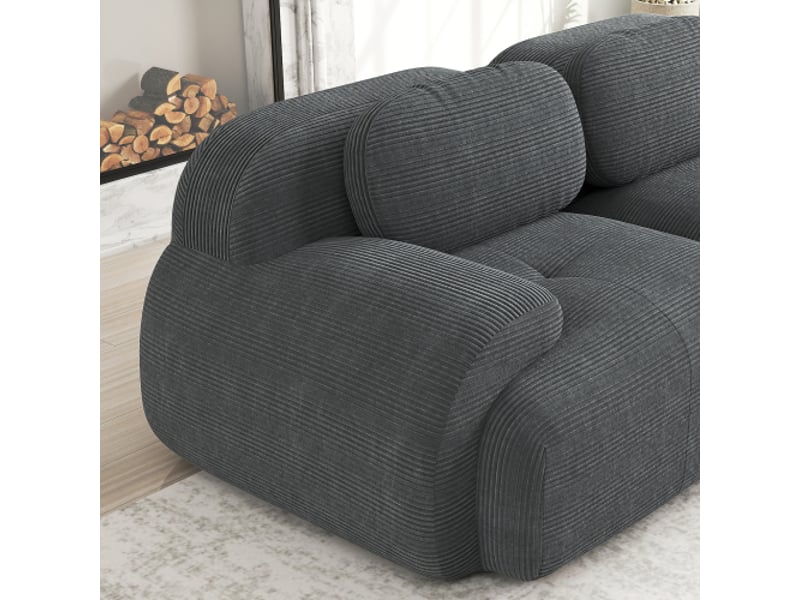 Canapé modulable 3 places avec 3 ottomans - velours côtelé gris, prêt à poser, accoudoirs larges, canapé home cinéma - Conforama D