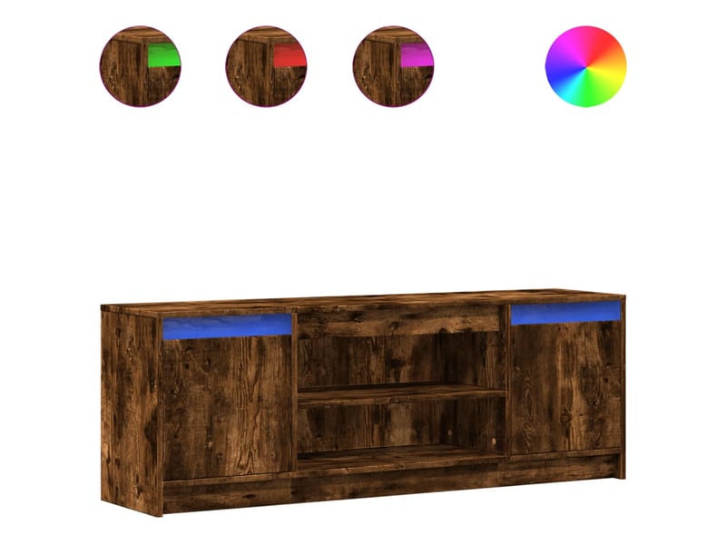  Meuble tv - banc tv - meuble de rangement avec led chêne fumé 139,5x34x50 cm bois d'ingénierie  - Conforama A