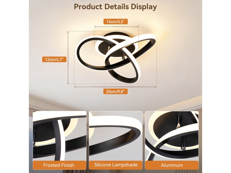  Plafonnier led 21w moderne avec fonction mémoire 3 températures 3000-6500k, lampe de plafond cri80 2100lm, lustre salon pour cuisine et chambre, noir OPULERANE TRADING LTD - Conforama C