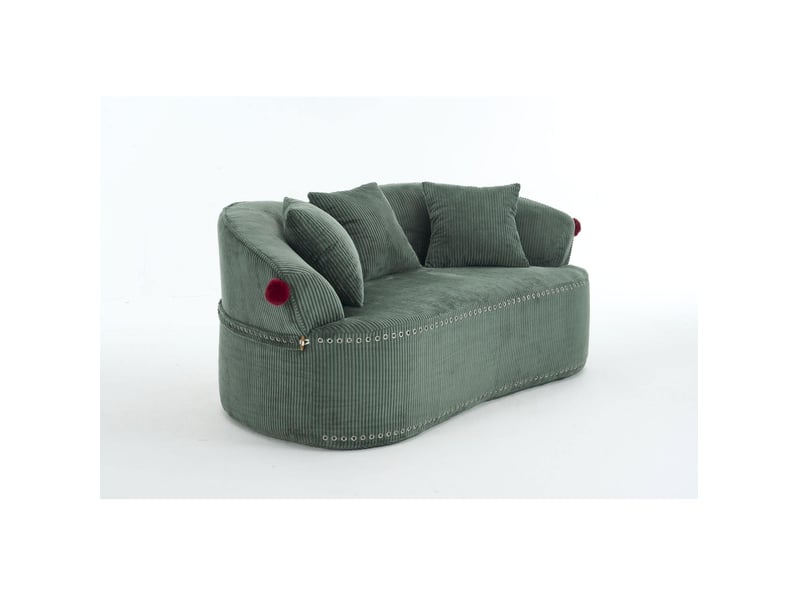 Canapé 2 places incurvé en velours côtelé vert 163x93x68 cm - Conforama D