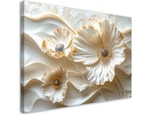 Tableaux, fleurs blanches sur fond ondulé 30x20