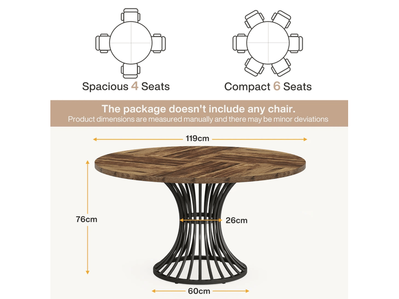  Table de salle à manger pour 6 personnes avec plateau rond et base en métal, style rétro, pour salle à manger  - Conforama D