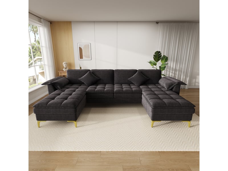  Canapé d'angle, canapé modulable, 4 places, en chenille, noir, pieds en métal, pour salon, adapté à l'espace de vie, chambre  - Conforama D