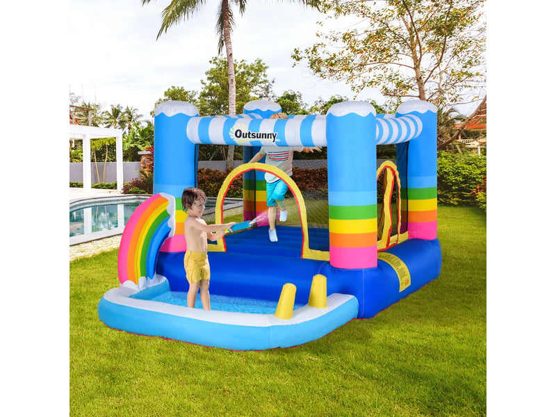  Château gonflable pour enfants avec trampoline et piscine, pompe électrique incluse, 280 x 170 x 155 cm, multicolore  - Conforama C