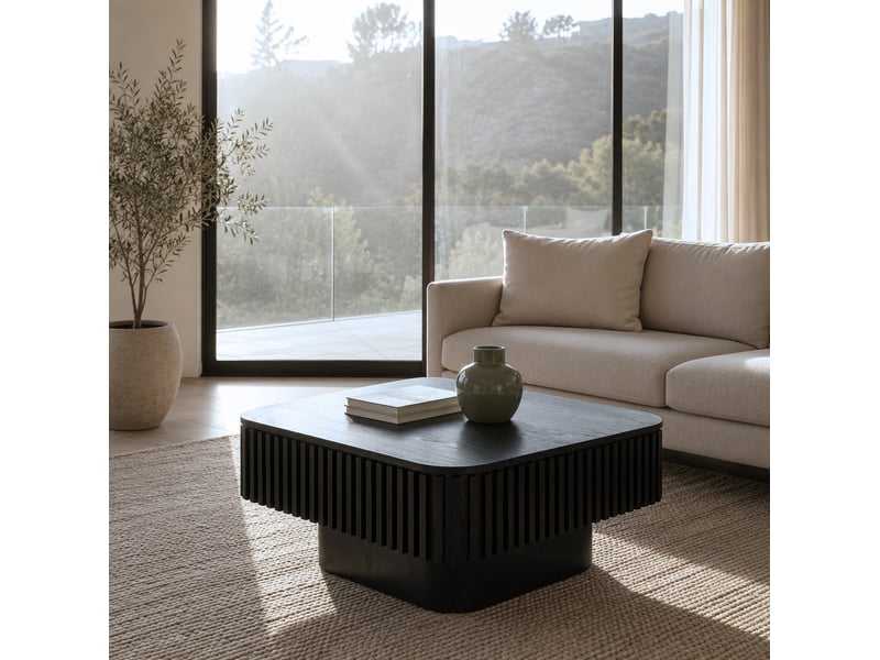 Table basse carrée 75x75x35 cm noire avec rangement caché - Conforama E