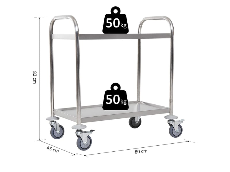  Chariot de service desserte de cuisine à roulettes 2 étagères 80l x 45l x 82h cm inox acier. Chromé  - Conforama C