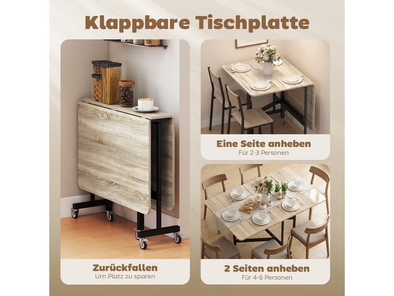  Table à manger pliante 6 roulettes avec freins coloris chêne 120 x 80 x 73 cm  - Conforama E