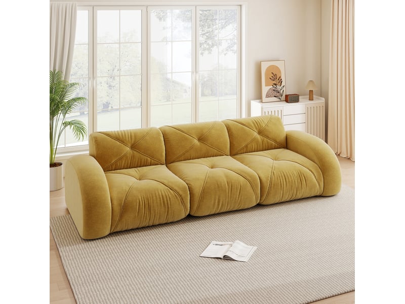 Canapé modulable 3 places sans cadre en chenille jaune - 281 x 95 x 76 cm - Conforama C