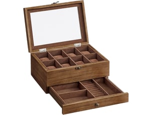 Coffret de rangement - leobert - brun rustique noyer - 27 x 19 x 12,5 cm